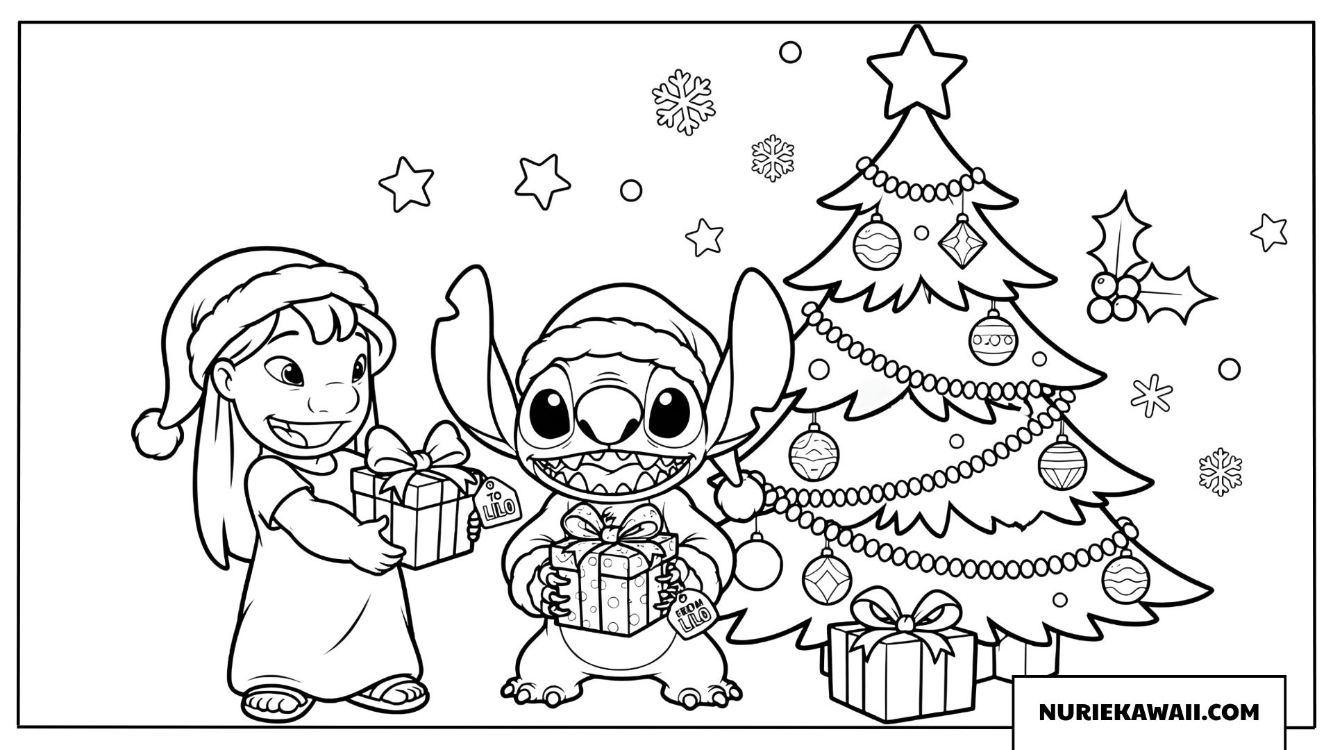 リロとスティッチ クリスマスツリー 塗り絵