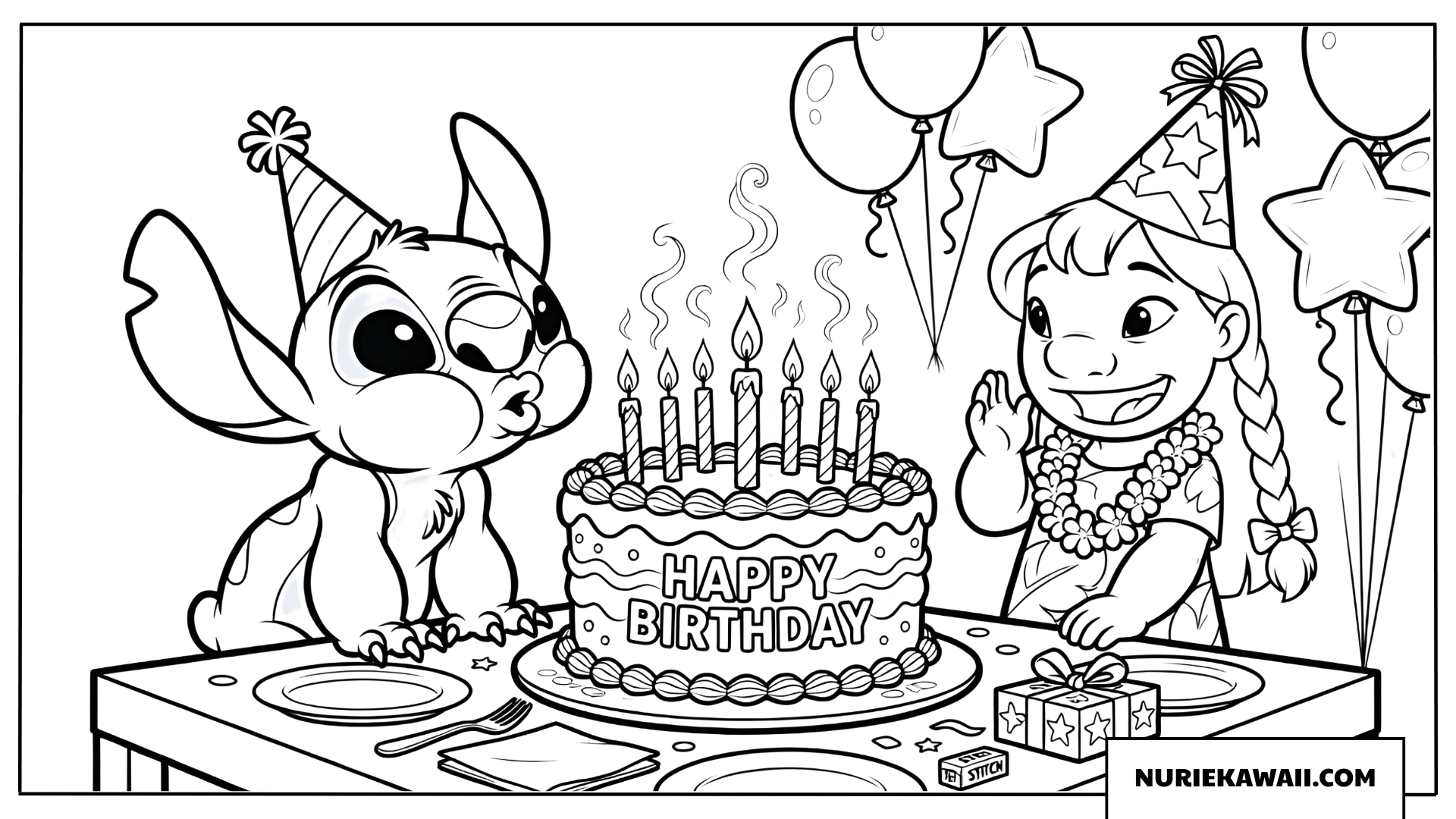 リロとスティッチ 誕生日パーティー 塗り絵