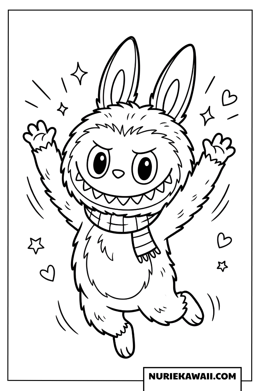 楽しそうにジャンプするラブブの塗り絵