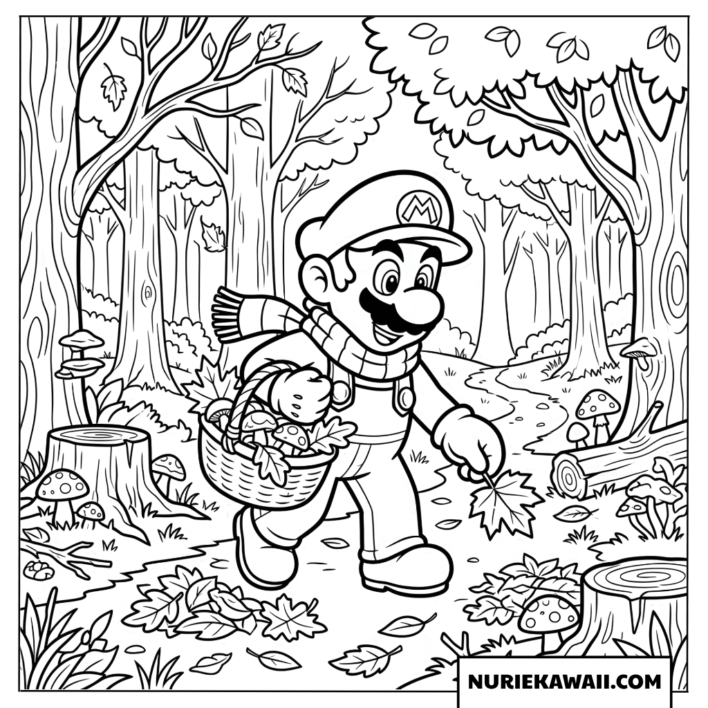 秋の森 マリオ 塗り絵