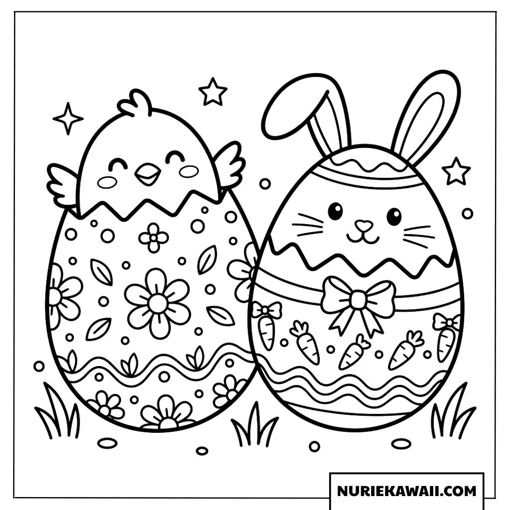 イースターひよことウサギの卵 塗り絵