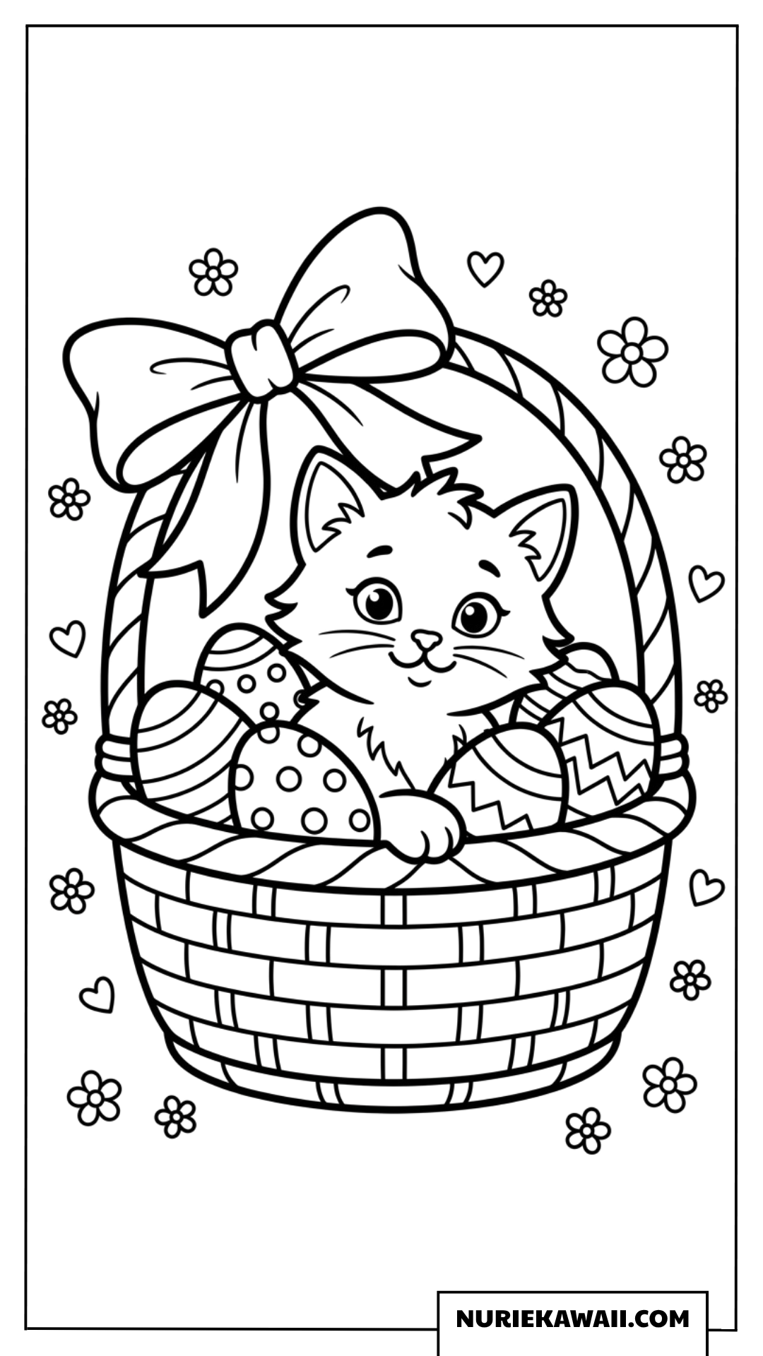 イースター卵が入ったバスケットと可愛い子猫の塗り絵