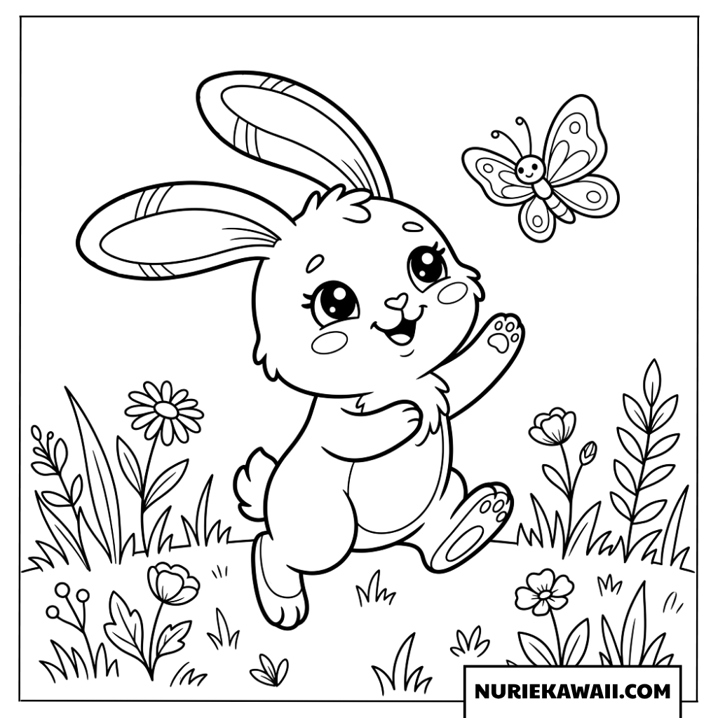 ウサギと花園の塗り絵