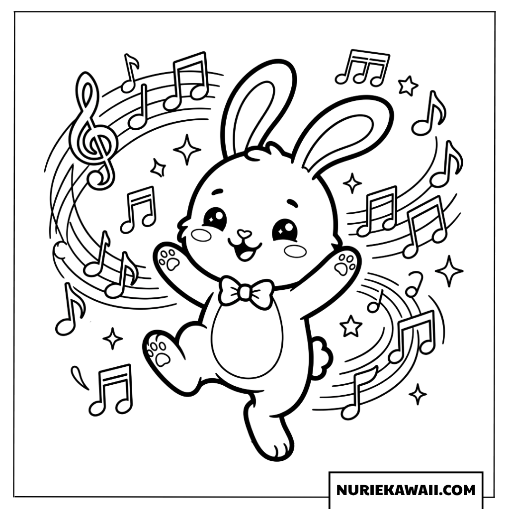ウサギと音符の可愛い塗り絵