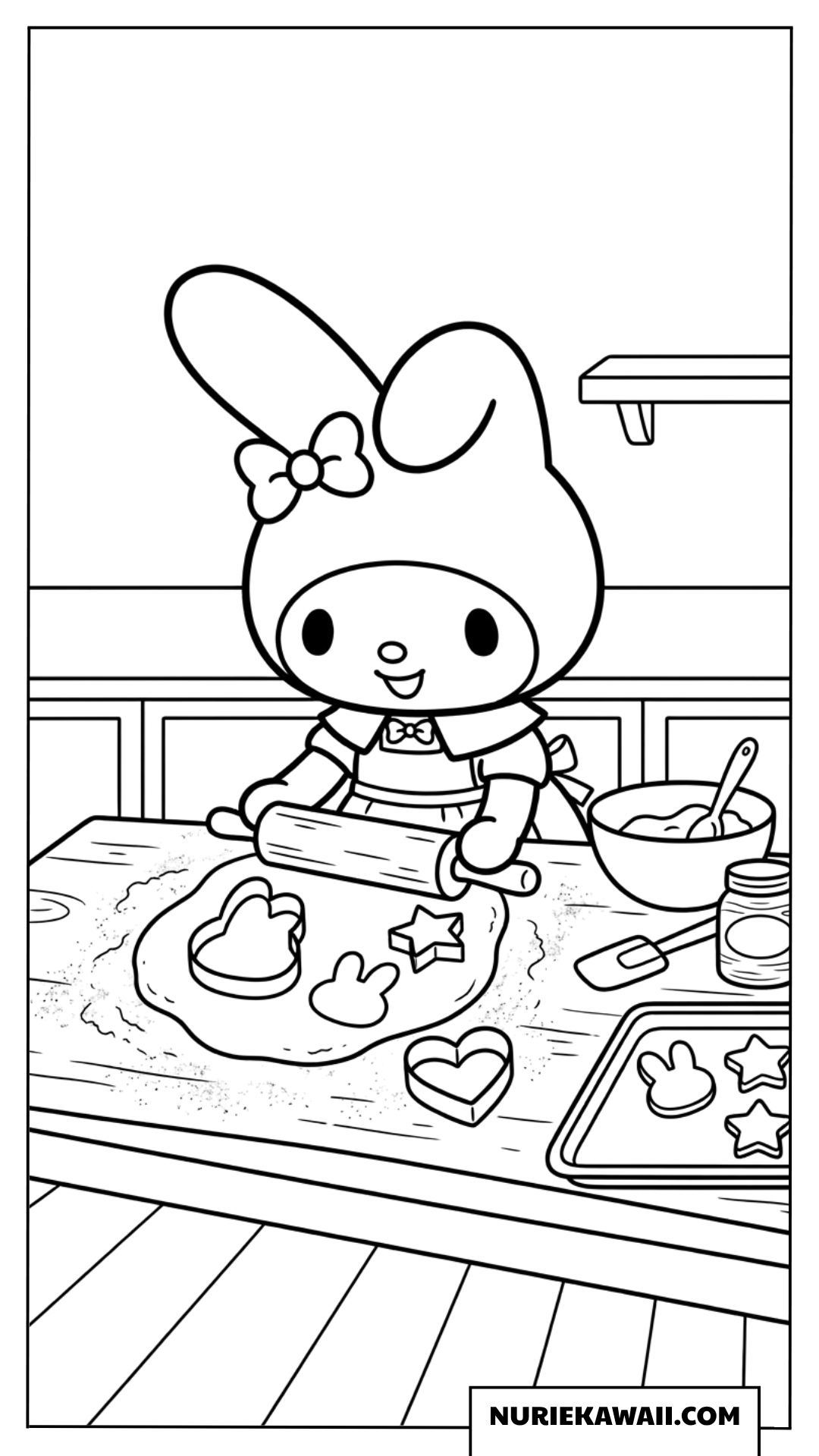 キッチンでクッキー作りに挑戦するマイメロディの塗り絵