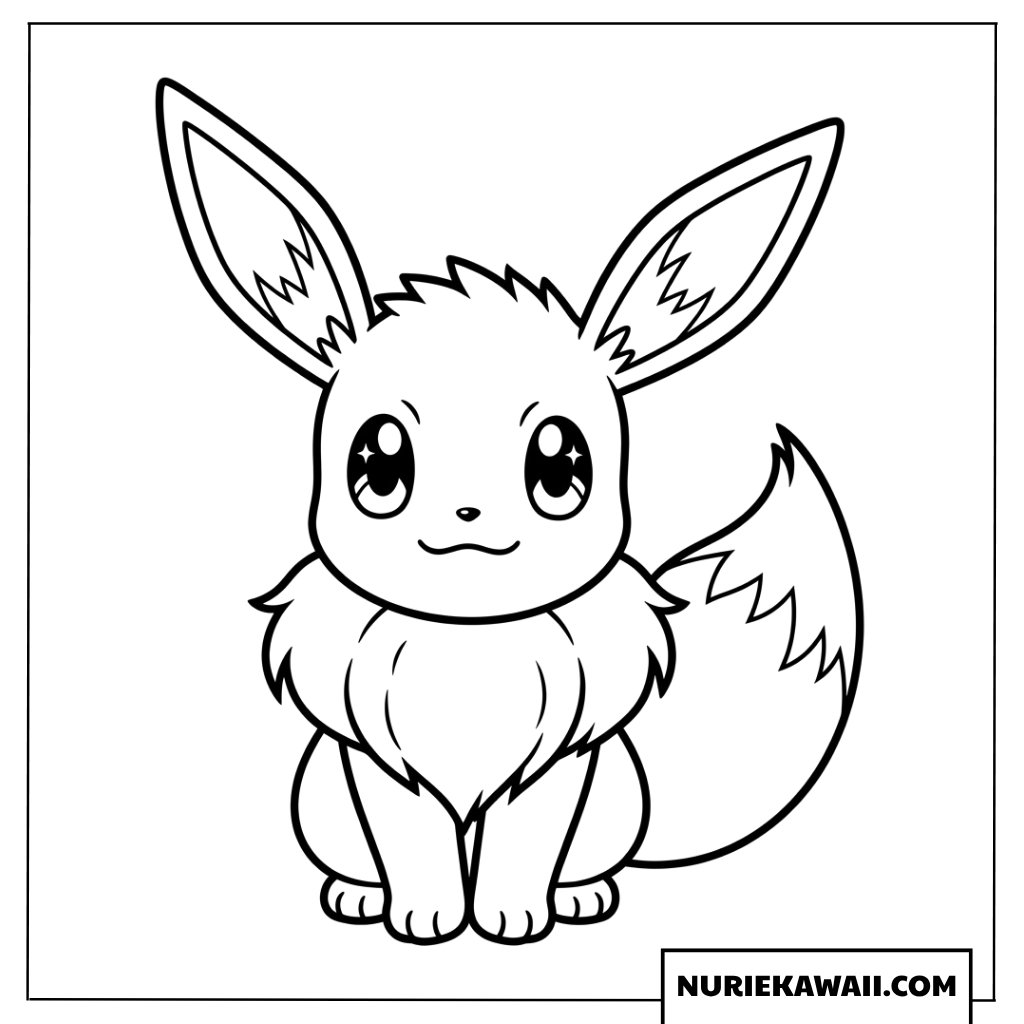 キラキラした瞳で座る可愛いイーブイの塗り絵
