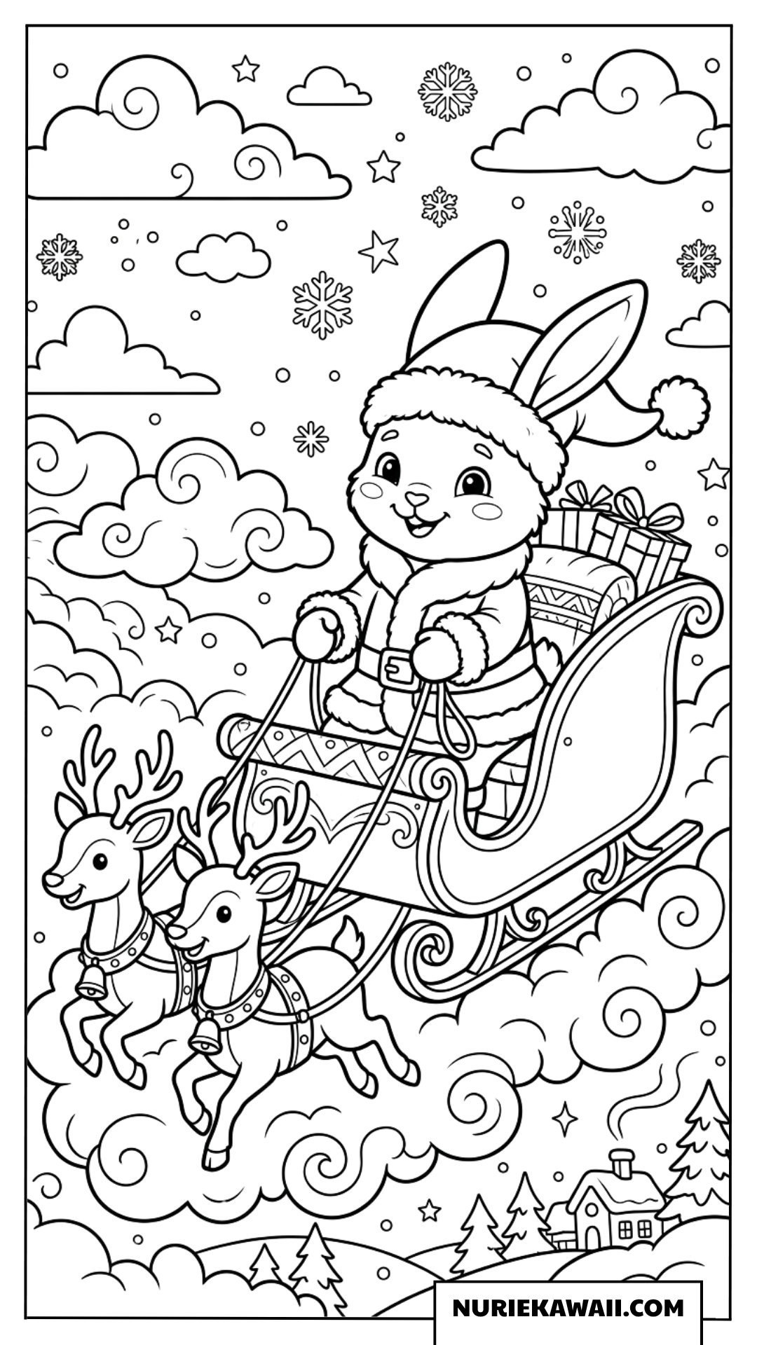 サンタうさぎのそり滑り 塗り絵