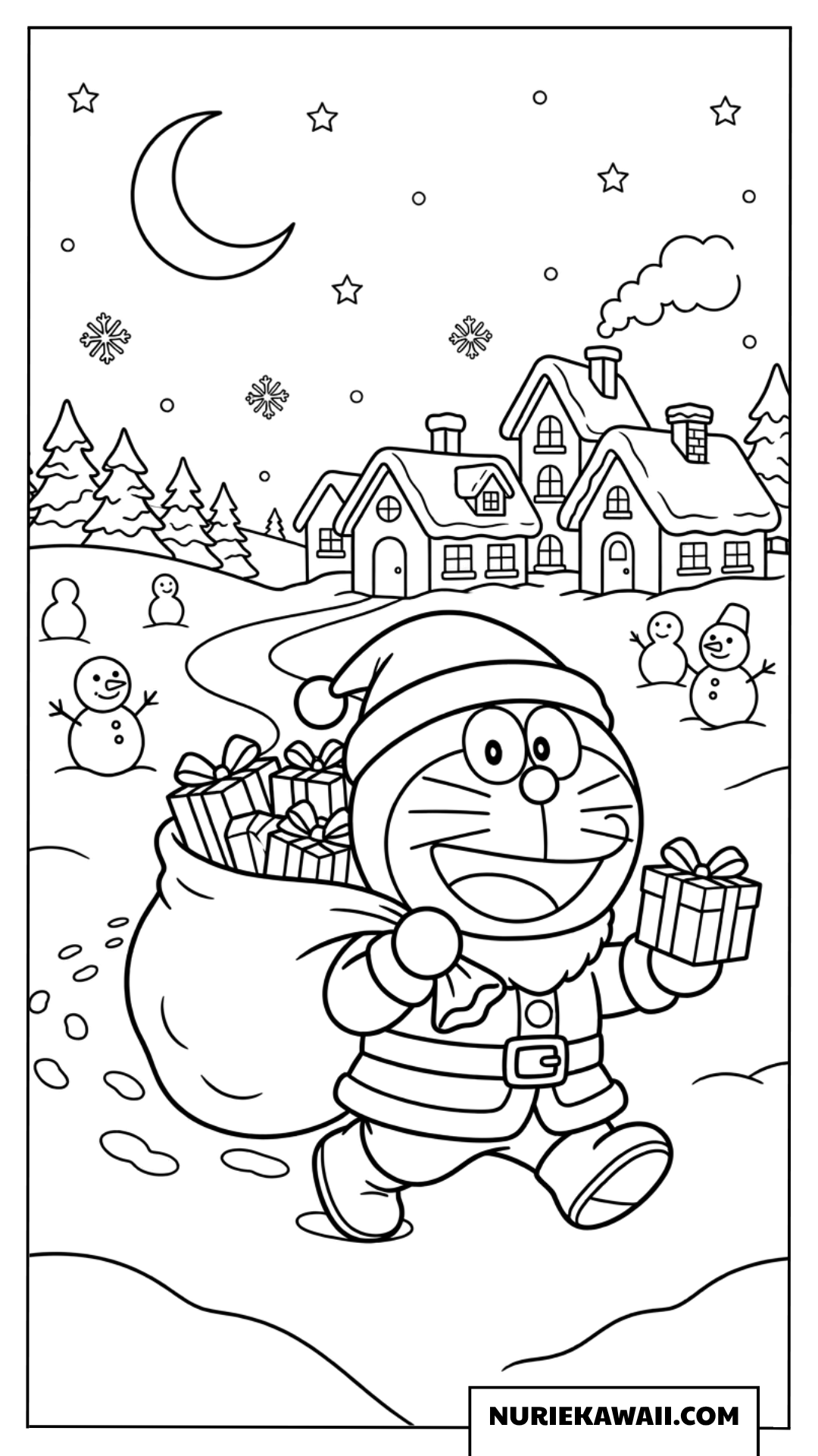 サンタクロースになったドラえもんのクリスマス塗り絵