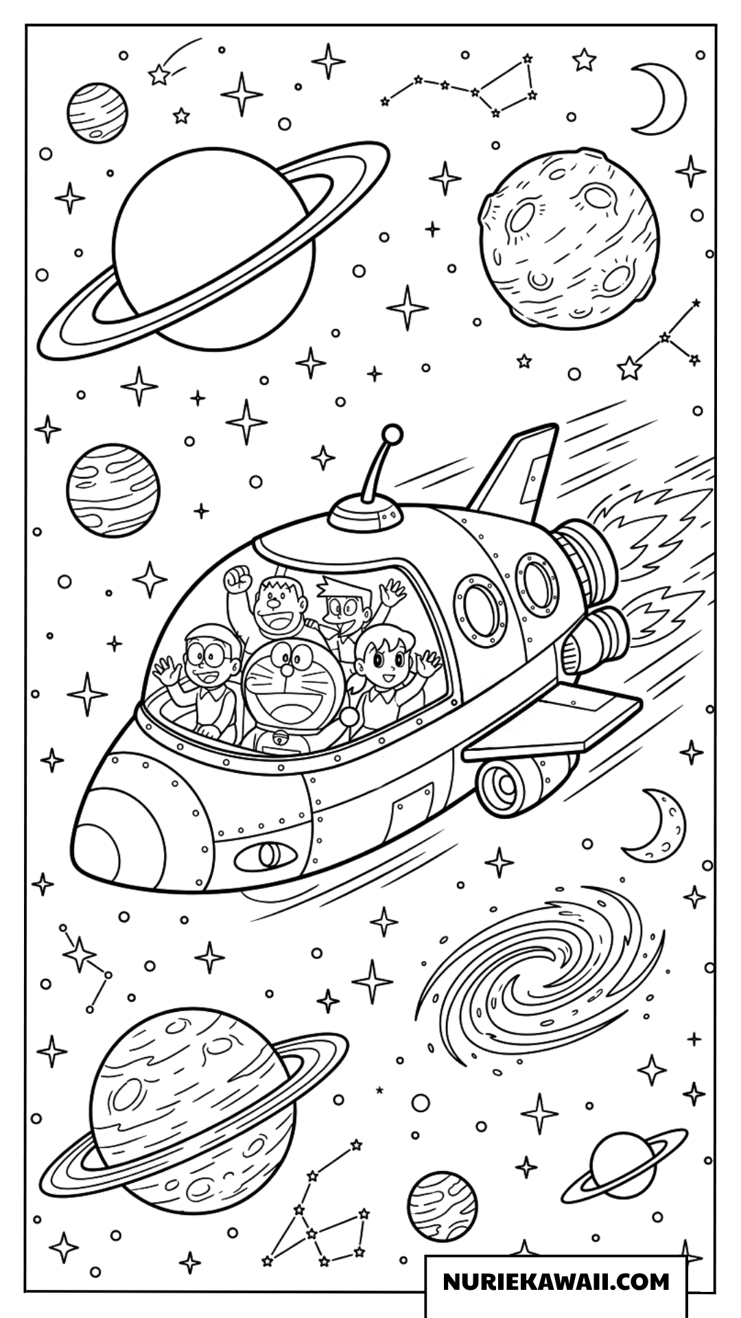 スターダストエクスプローラー号で行く宇宙冒険の塗り絵