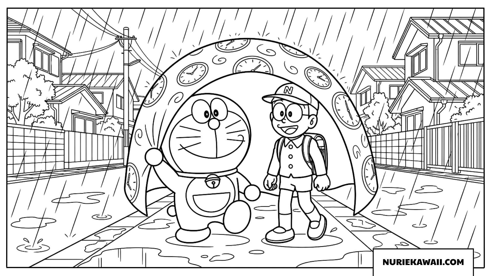 タイムふろしき雨中散歩塗り絵