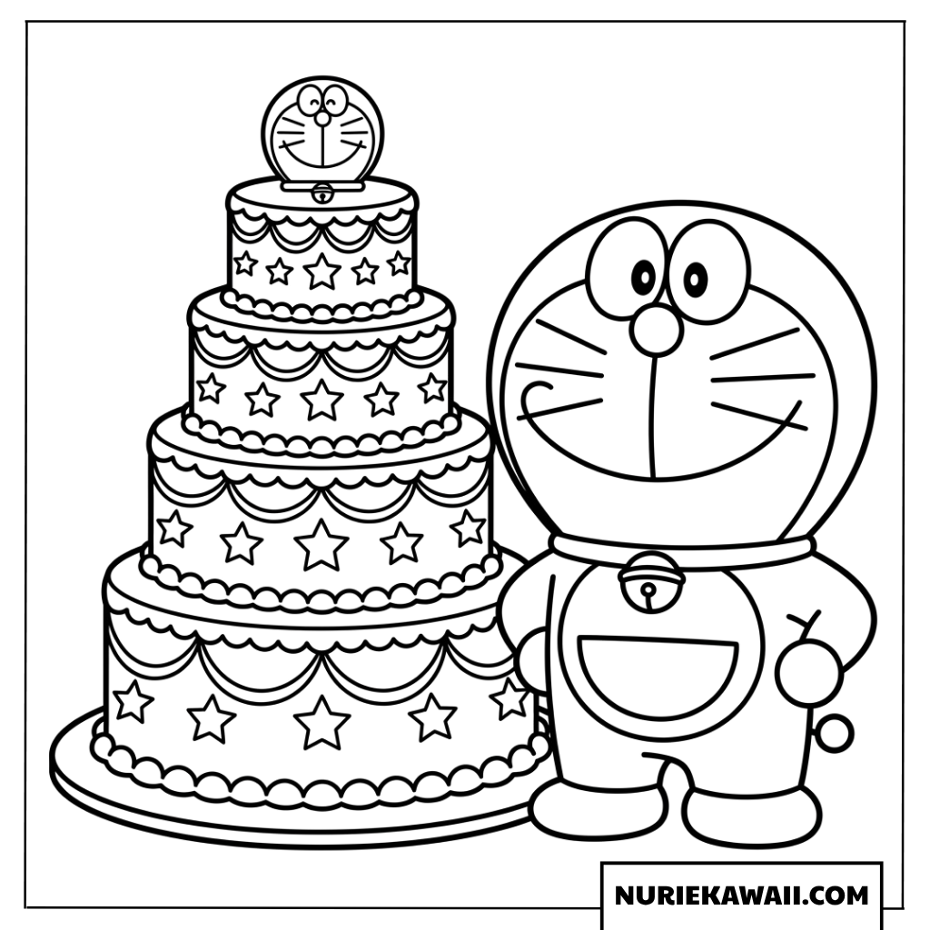 ドラえもんときだ外なバースデーケーキの塗り絵