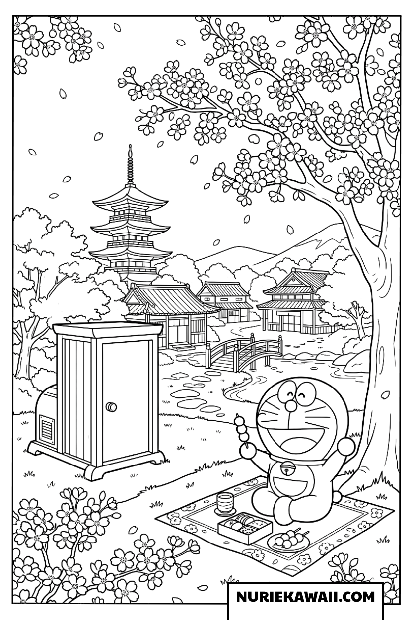 ドラえもんのお花見団子ぬりえ