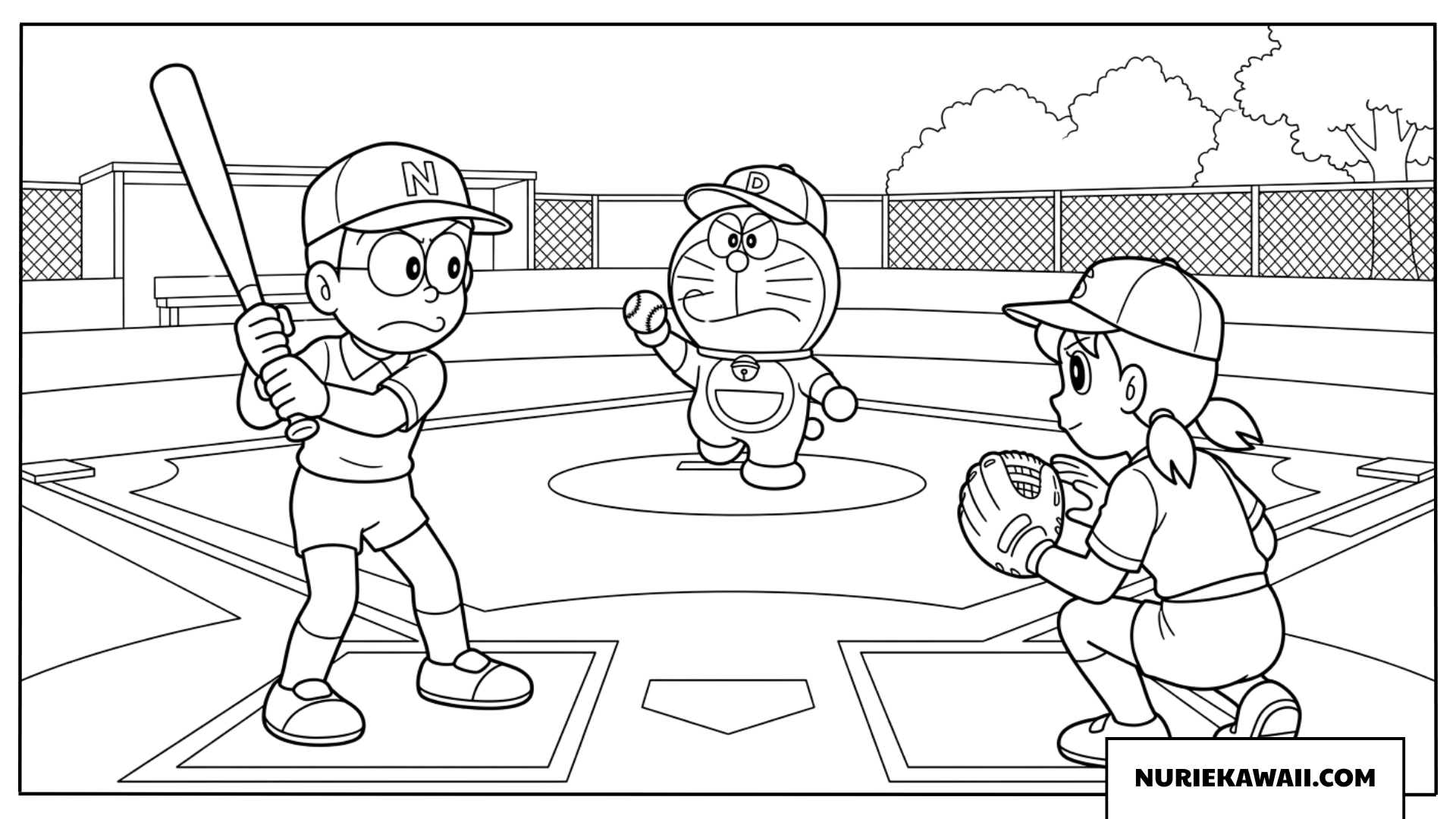 ドラえもんの野球大会塗り絵