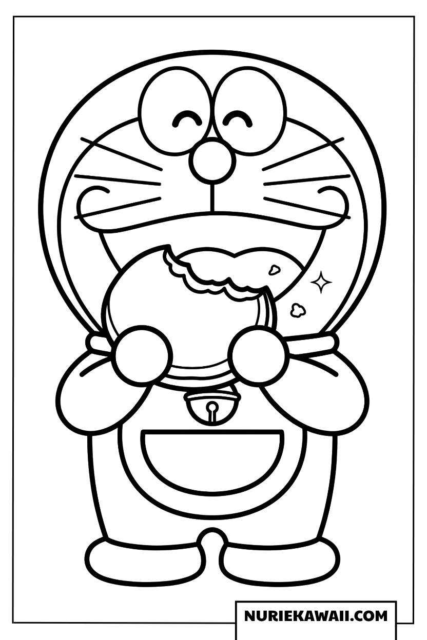 ドラ焼きを美味しく食べるドラえもんの塗り絵