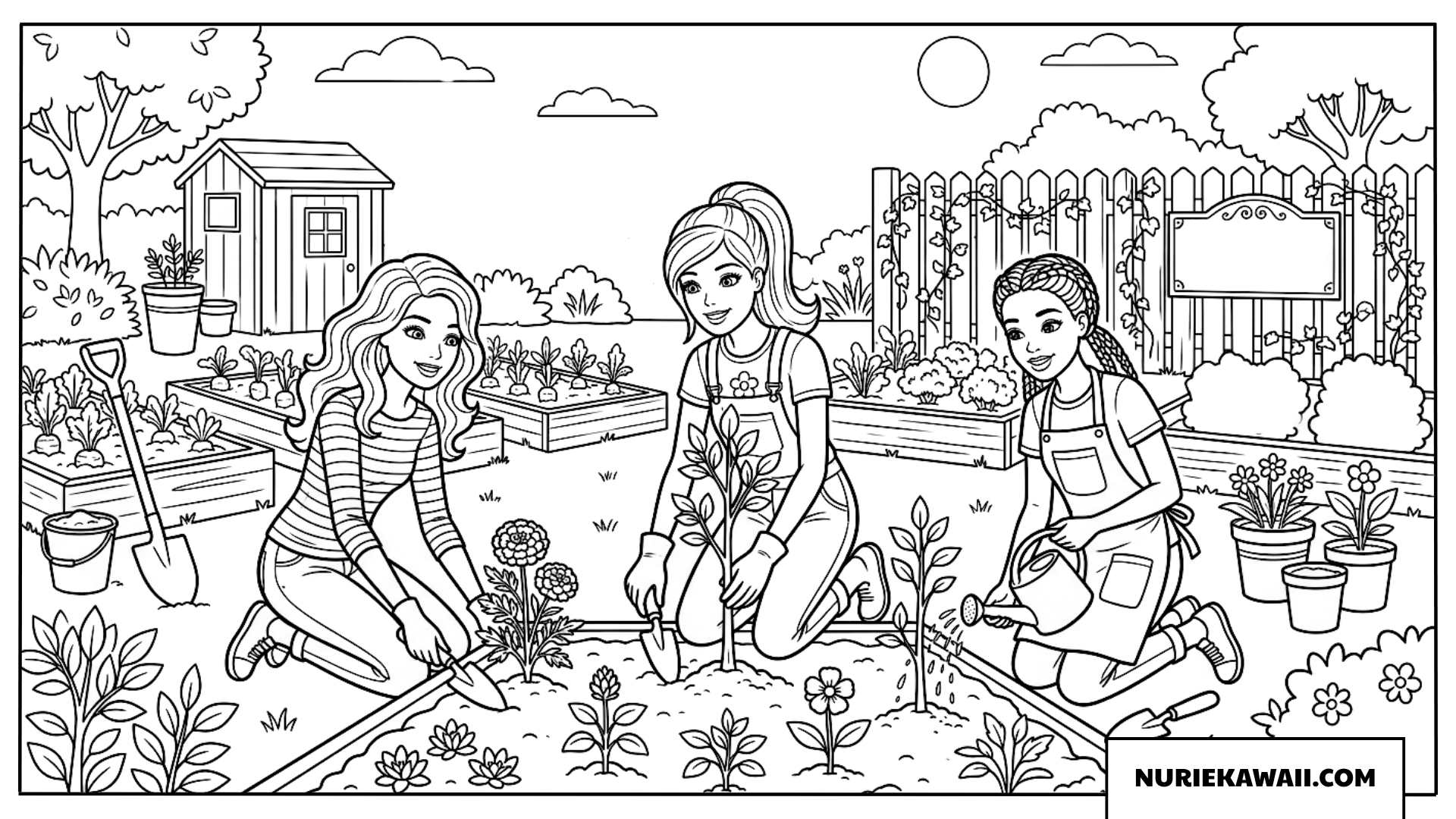 バービーとお友達の楽しいコミュニティ菜園ガーデニング 塗り絵