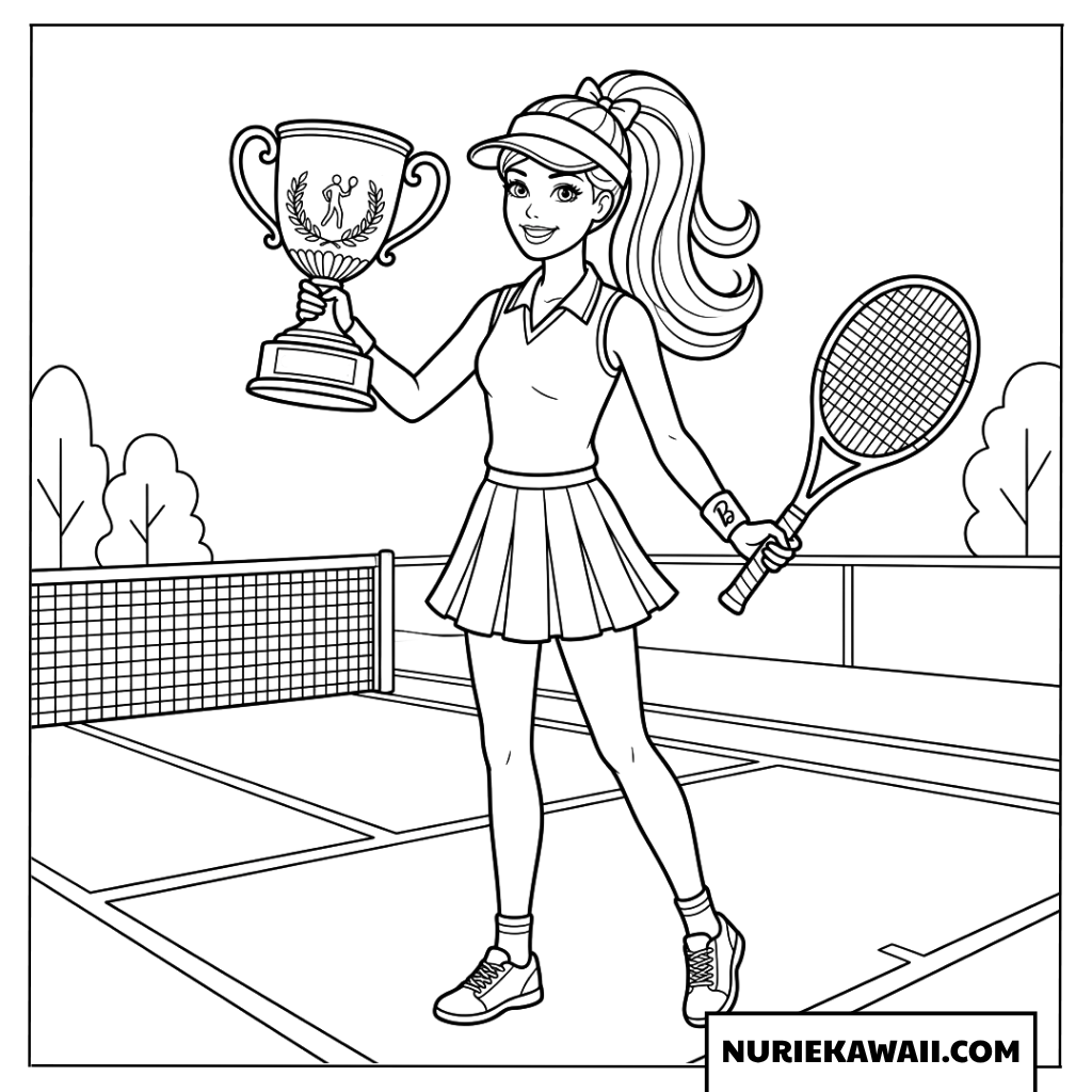 バービーのテニス選手輝く優勝カップの獲得 塗り絵