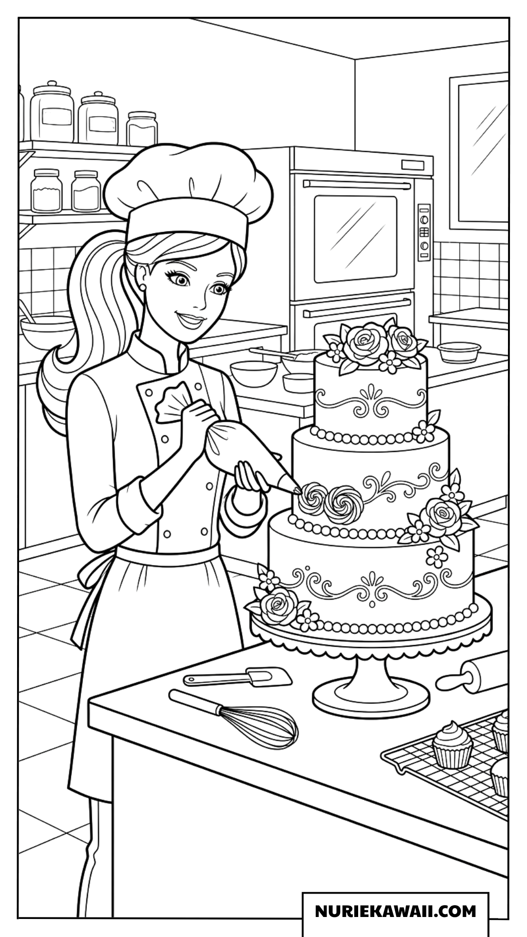 バービーのパティシエ豪華なデコレーションケーキ 塗り絵