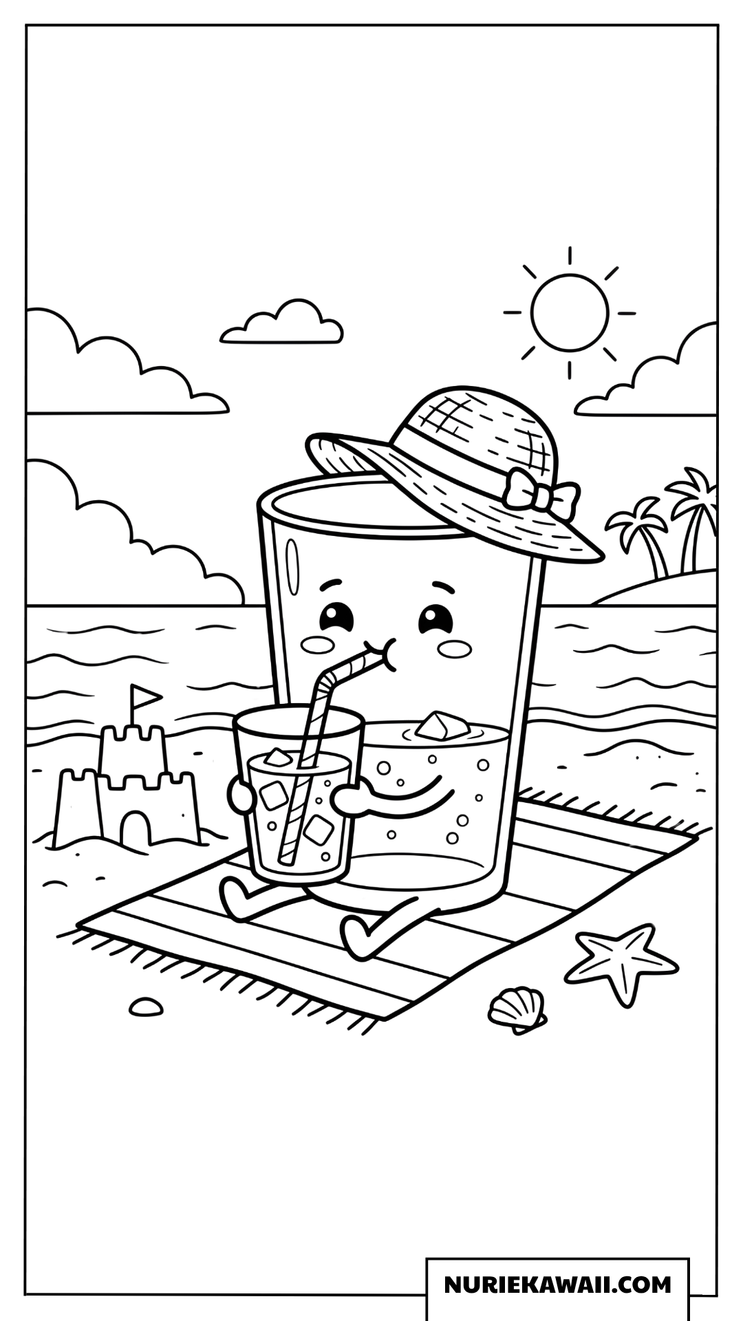 ビーチのレモネードグラスの塗り絵