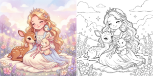 ft - プリンセス 塗り絵 動物と一緒 ft