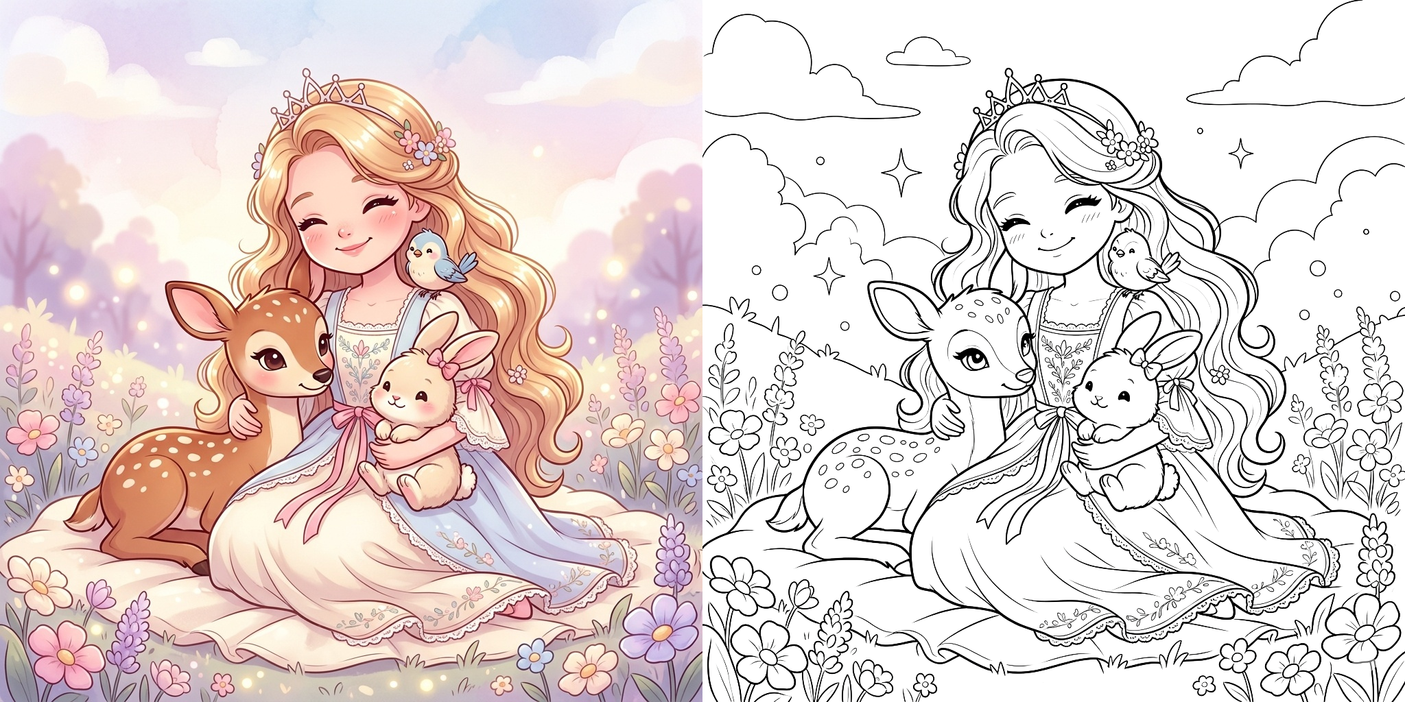 ft - プリンセス 塗り絵 動物と一緒 ft