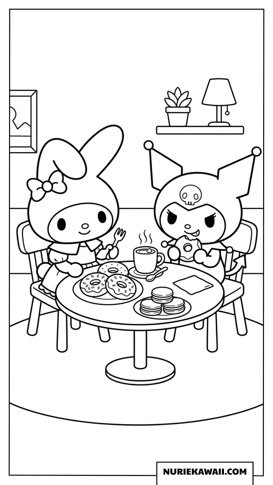 マイメロディとクロミが一緒にスイーツを食べる楽しい塗り絵