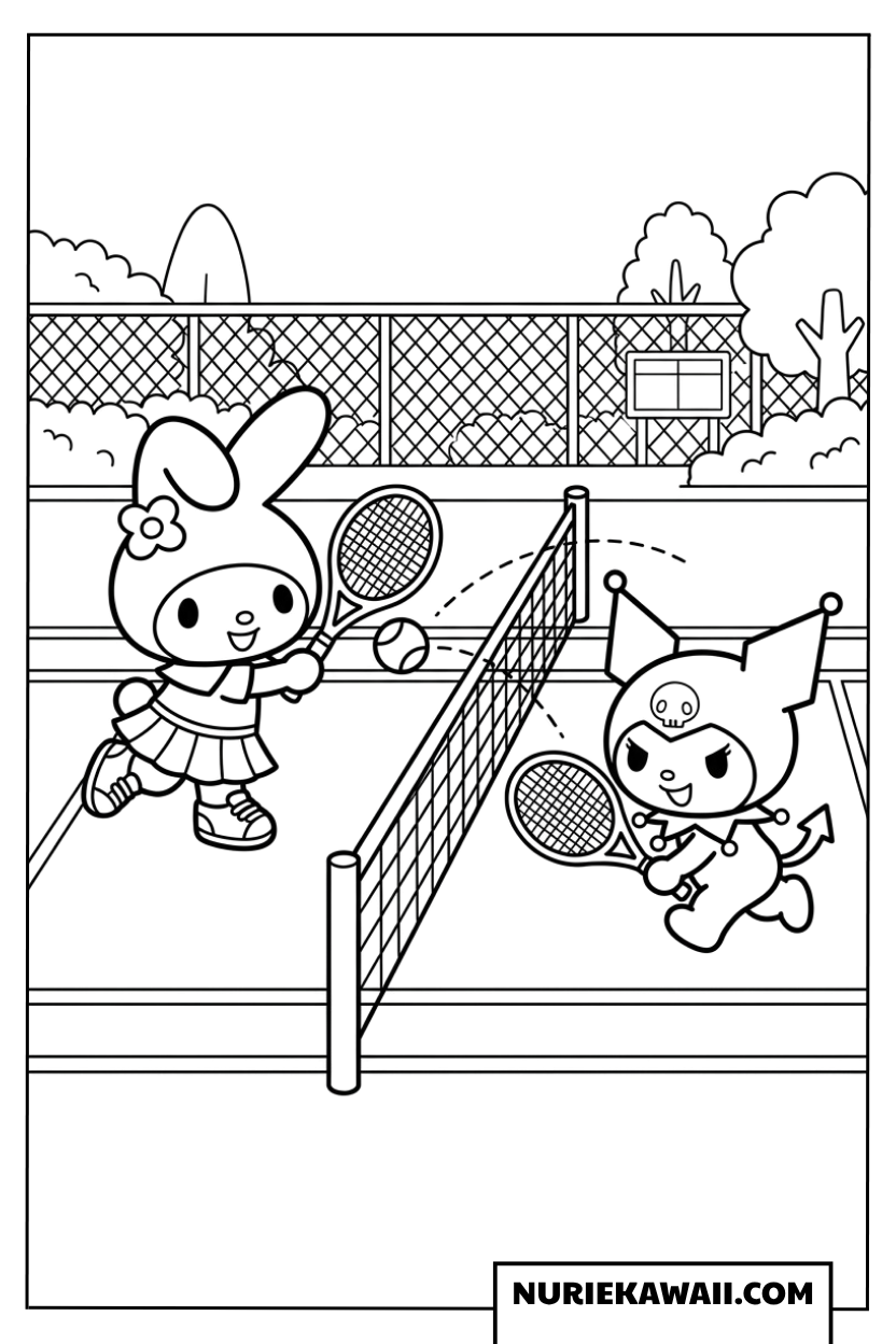 マイメロディとクロミの白熱テニス対決スポーツ塗り絵