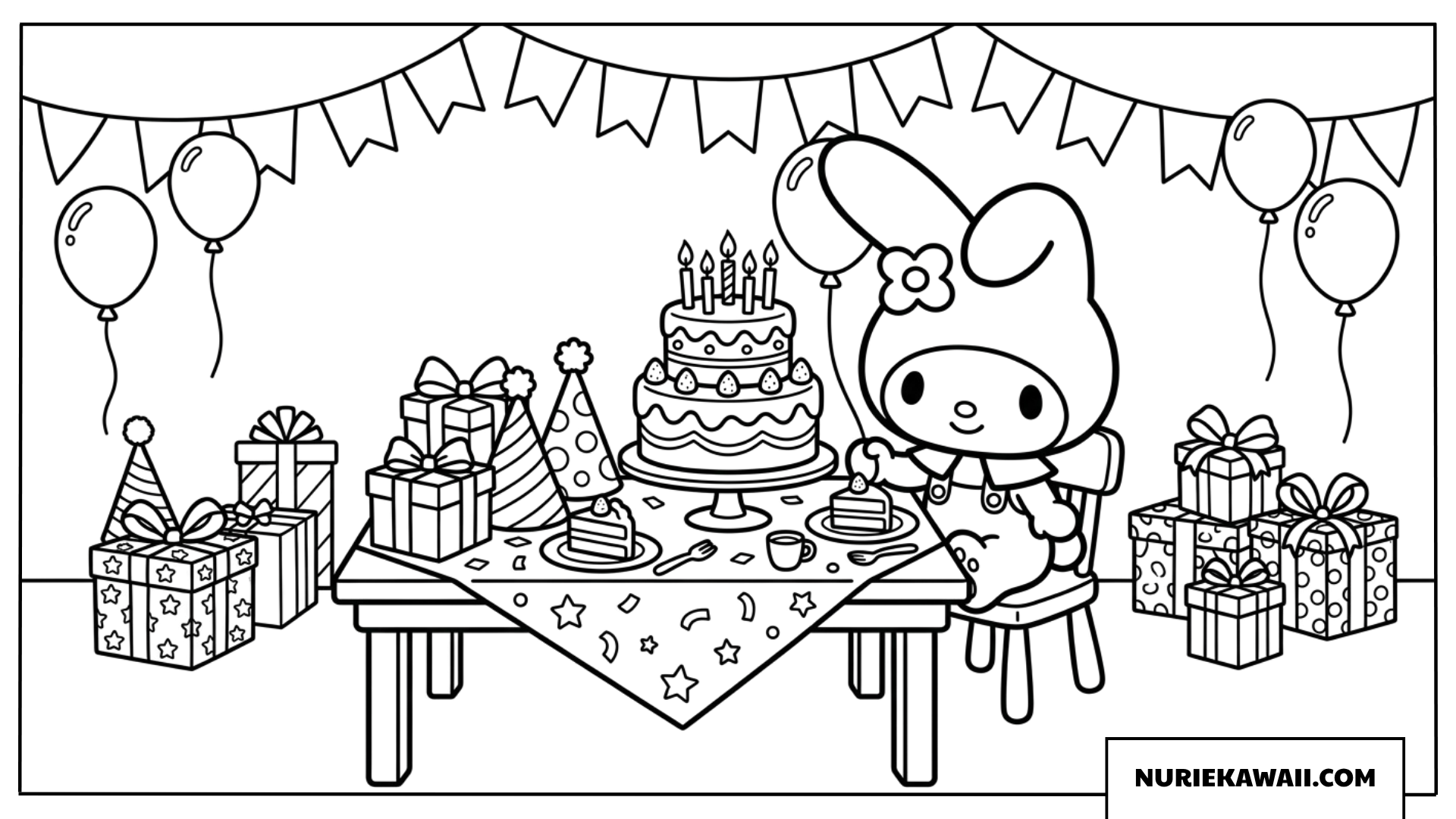 マイメロディと豪華なバースデーケーキの塗り絵