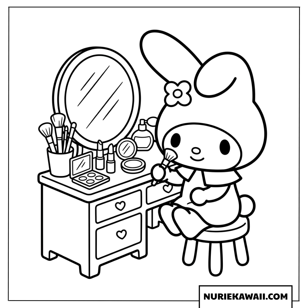 マイメロディのお洒落なドレッサーでお化粧塗り絵