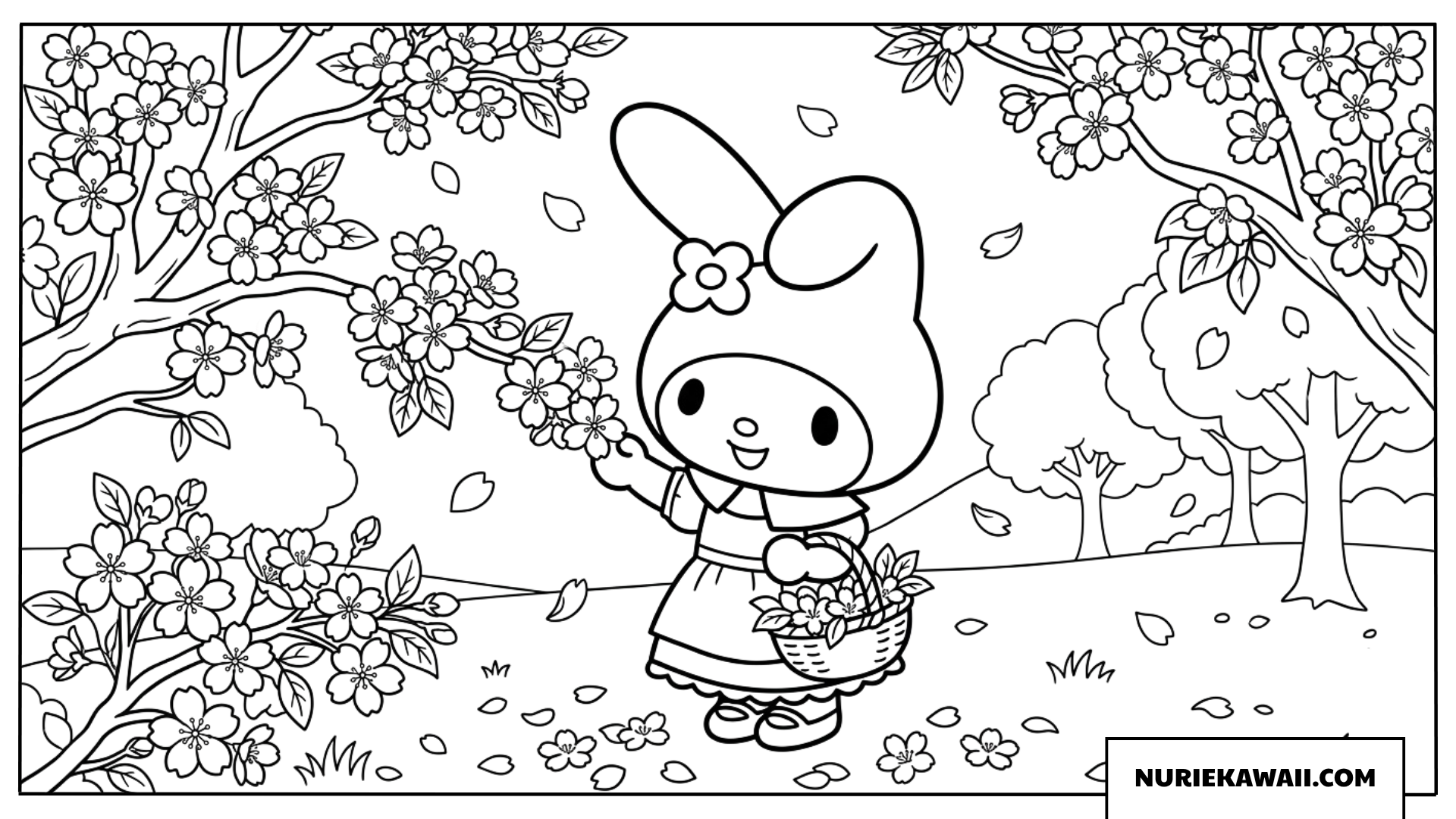 マイメロディの春の桜摘み可愛い塗り絵