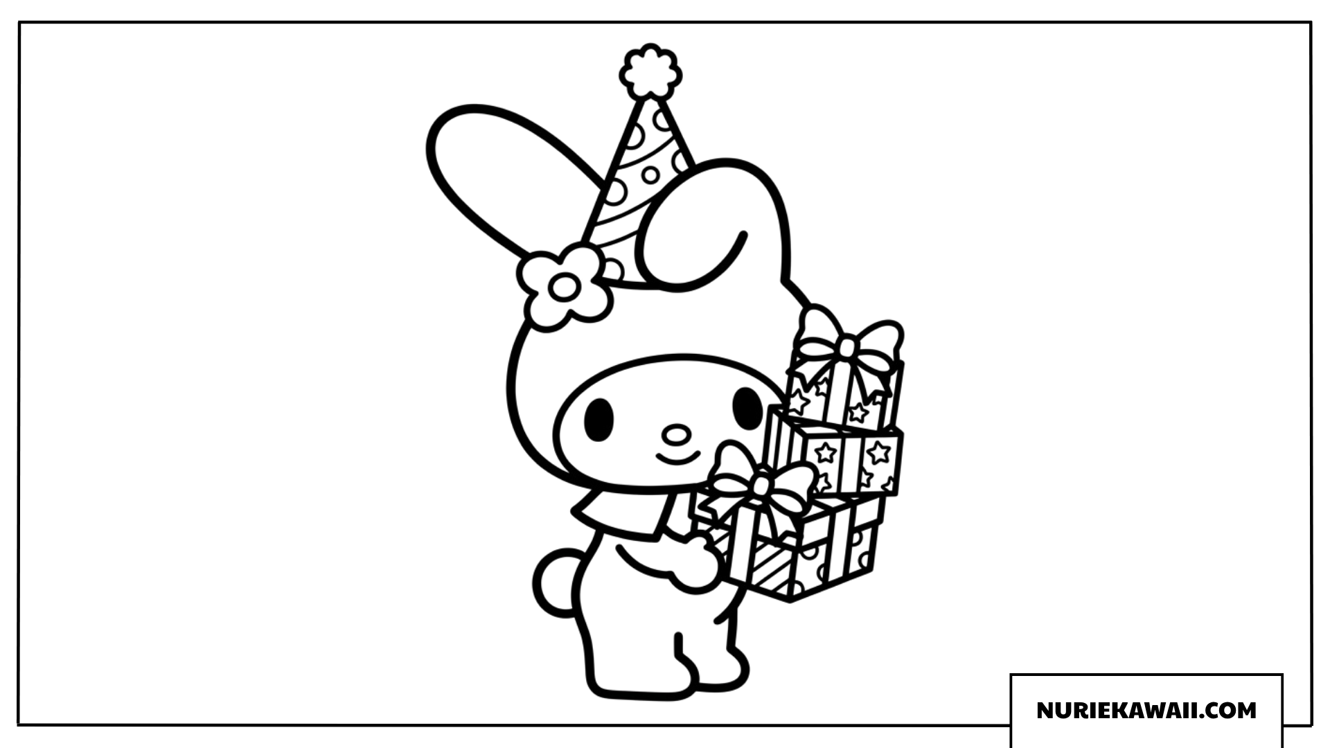 マイメロディの誕生日帽子とプレゼントの塗り絵