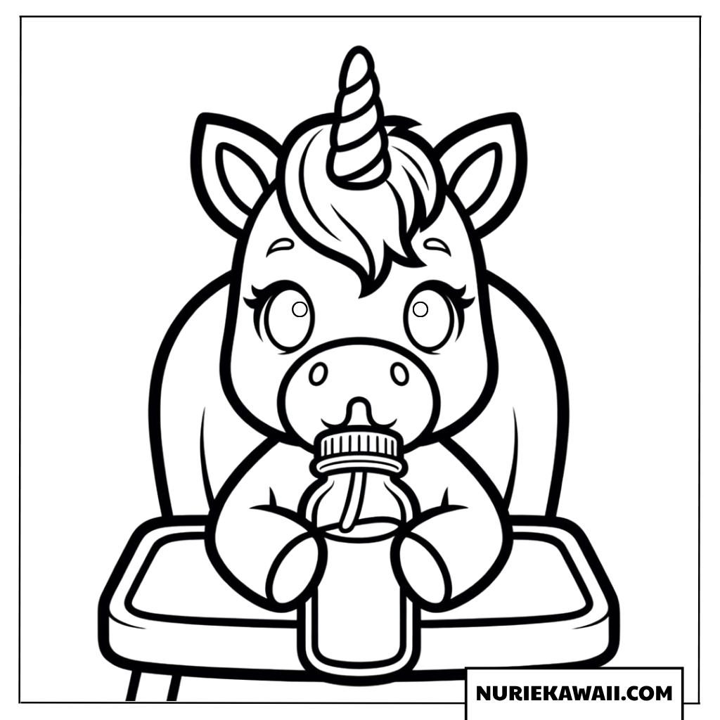 ミルクを飲む赤ちゃんユニコーンの塗り絵