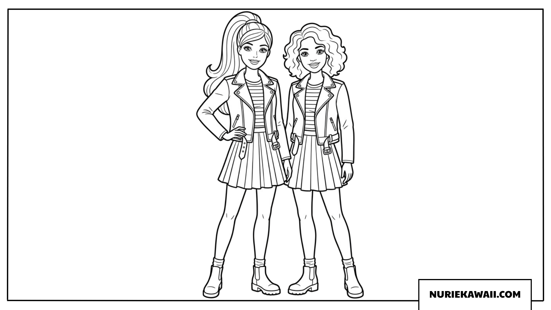 ライダースジャケットでお揃いコーデのバービー塗り絵