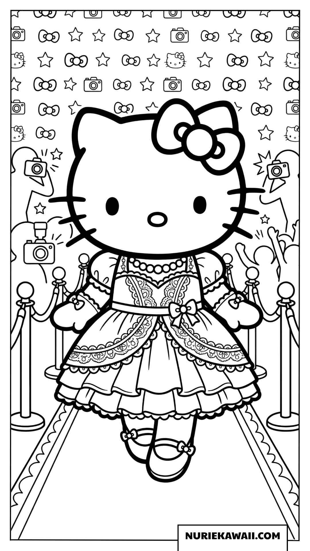 ランウェイを歩くファッションショーのハローキティの塗り絵