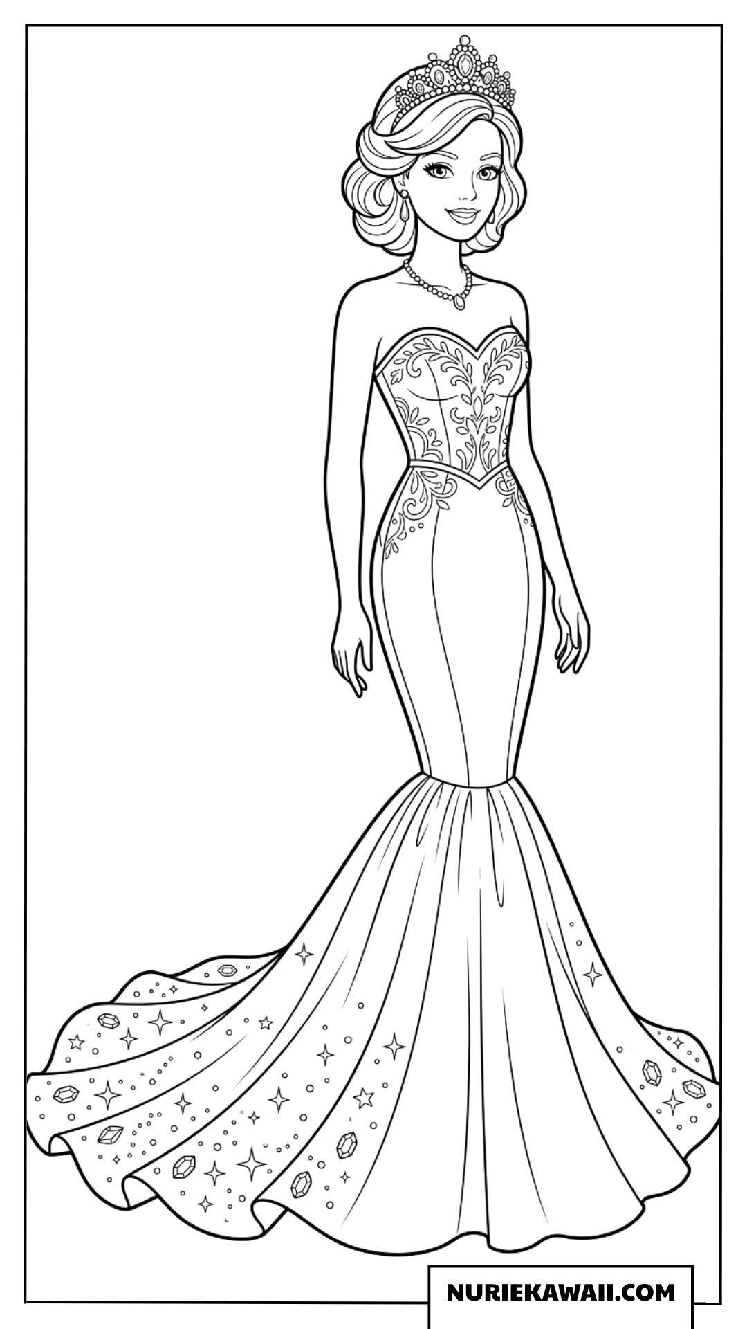 人魚姫ドレスのバービー王女の塗り絵