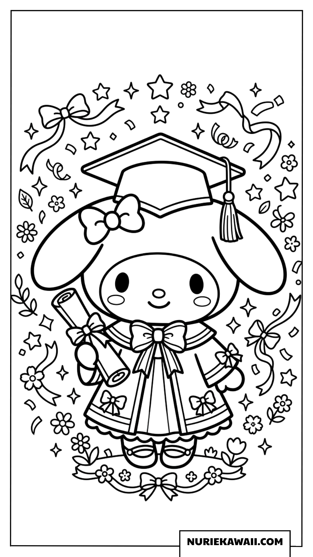卒業式の衣装を着て証書を持つマイメロディの塗り絵