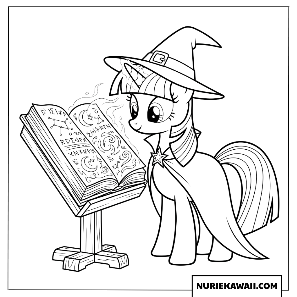 古代の魔法書を熱心に読んでいるトワイライトスパークルの塗り絵