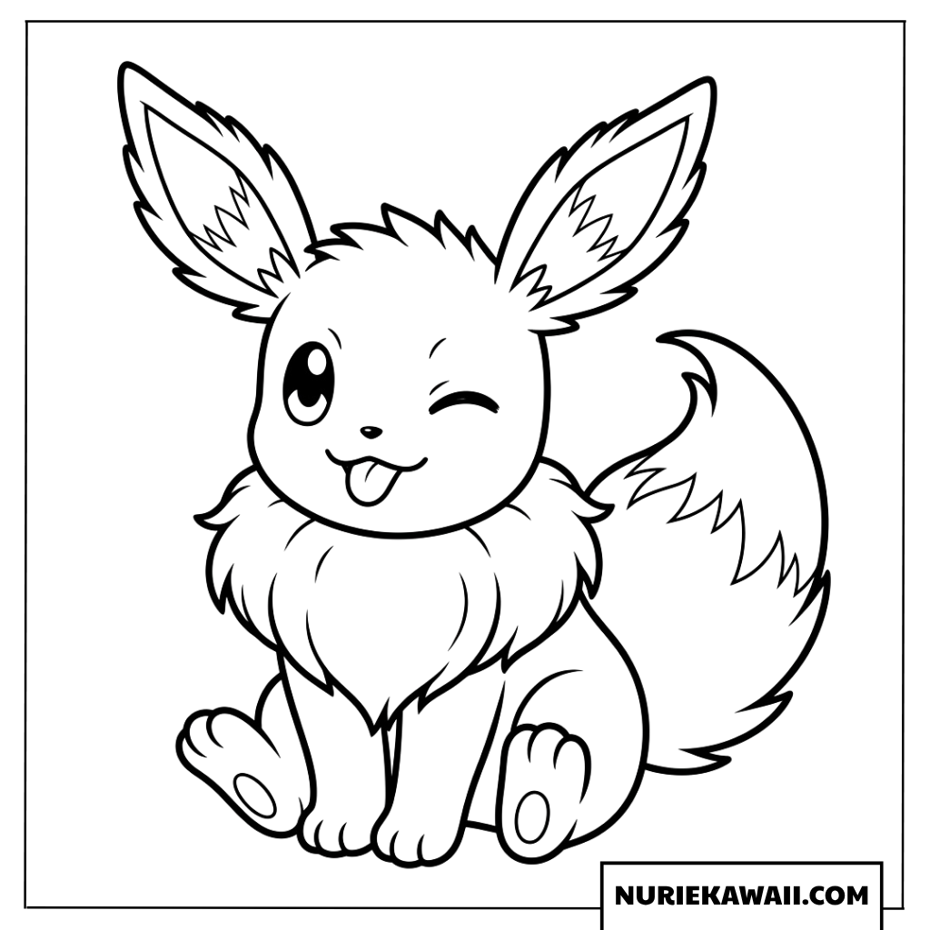 塗り絵 - ウィンクするイーブイのおしゃれなイラスト