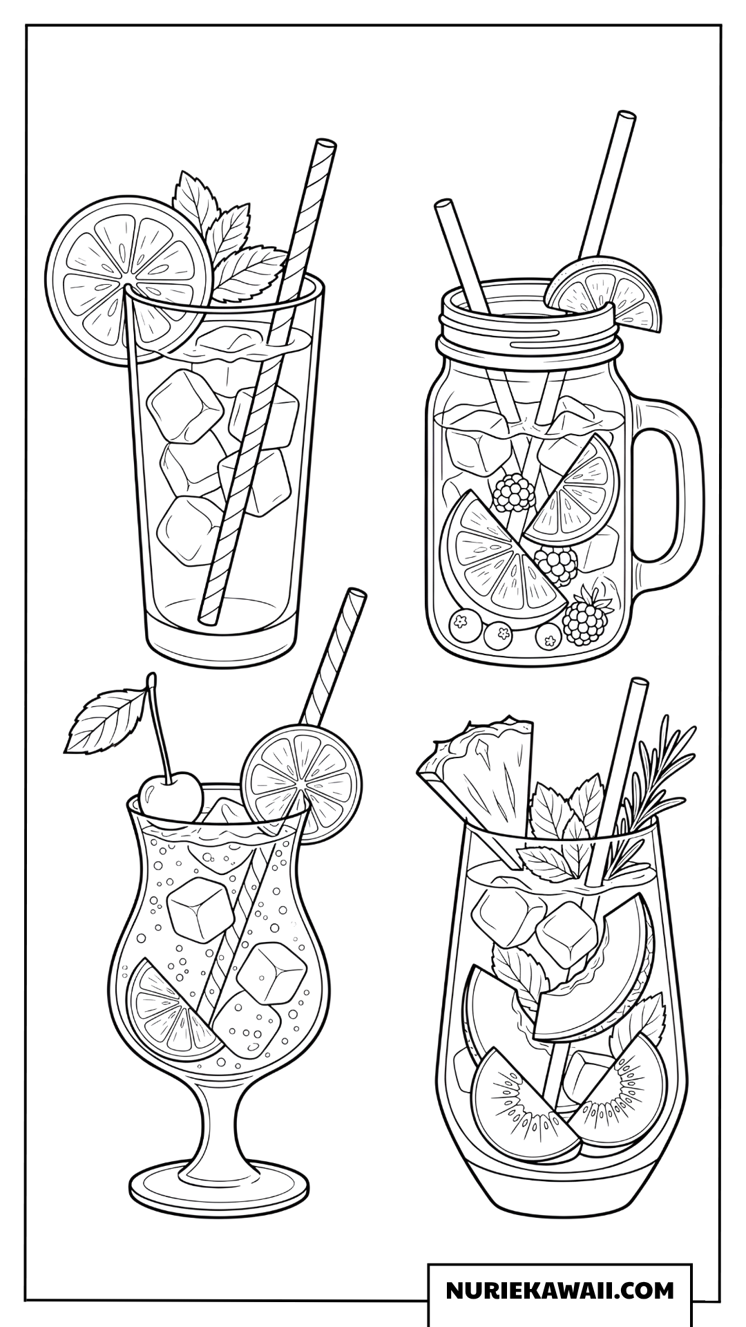 夏のフルーツドリンクの塗り絵