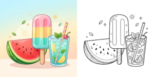 ft - 夏の食べ物 塗り絵 ft