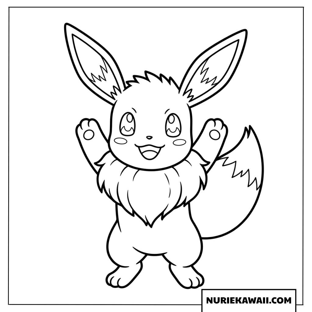 笑顔で元気に立ち上がるイーブイの塗り絵