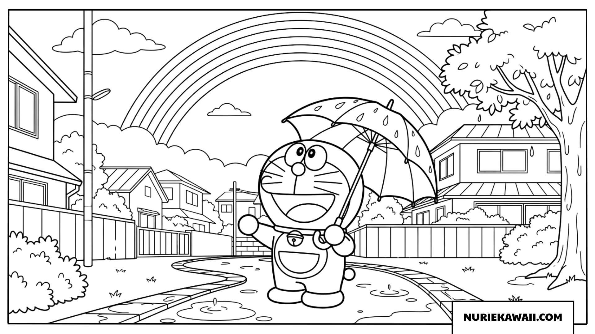 雨上がりの虹とドラえもん塗り絵