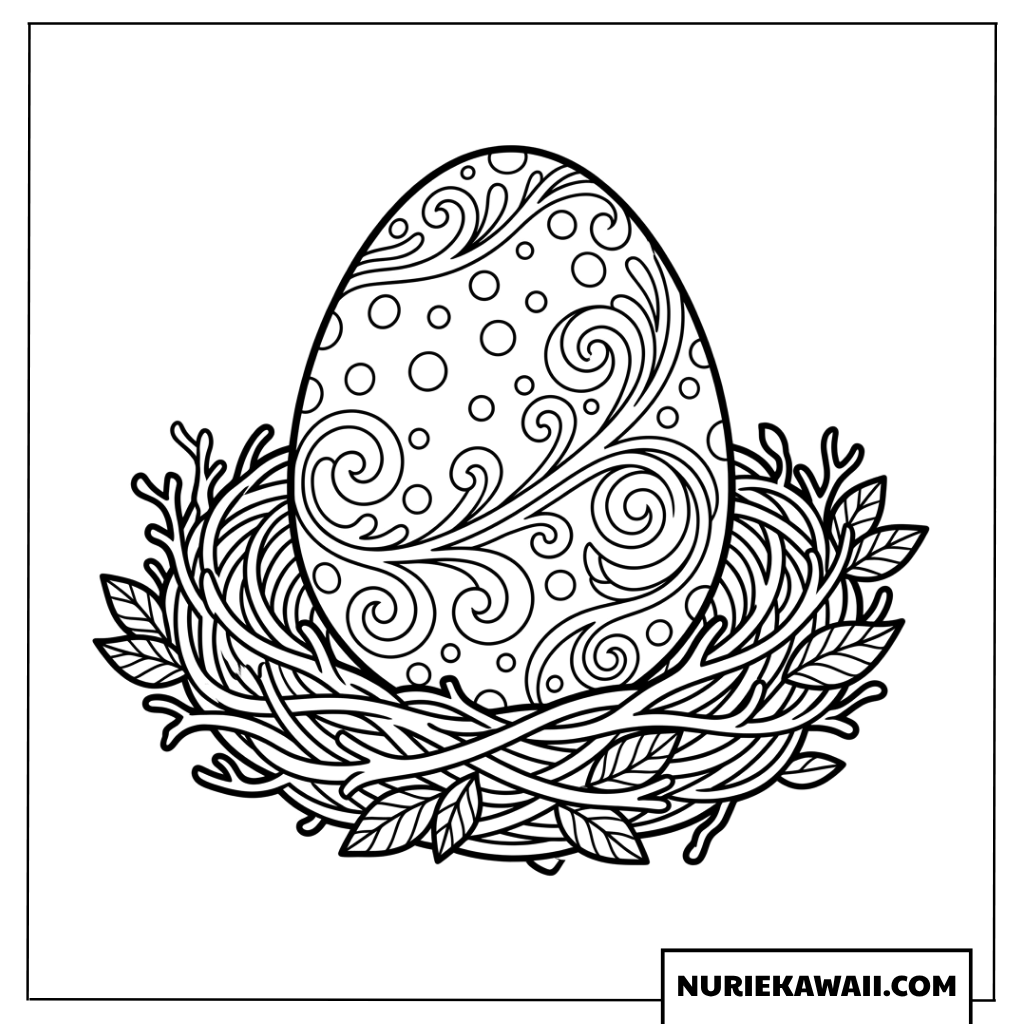 鳥の巣の中のアートなイースターエッグ 塗り絵