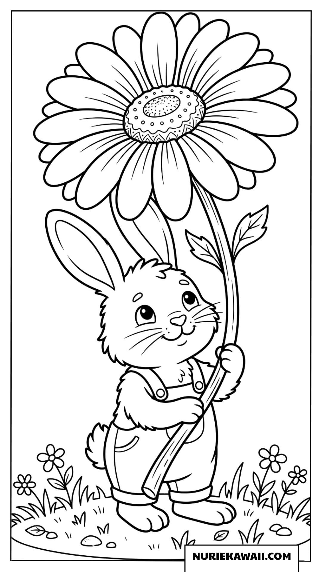 うさぎさんと大きな花の塗り絵