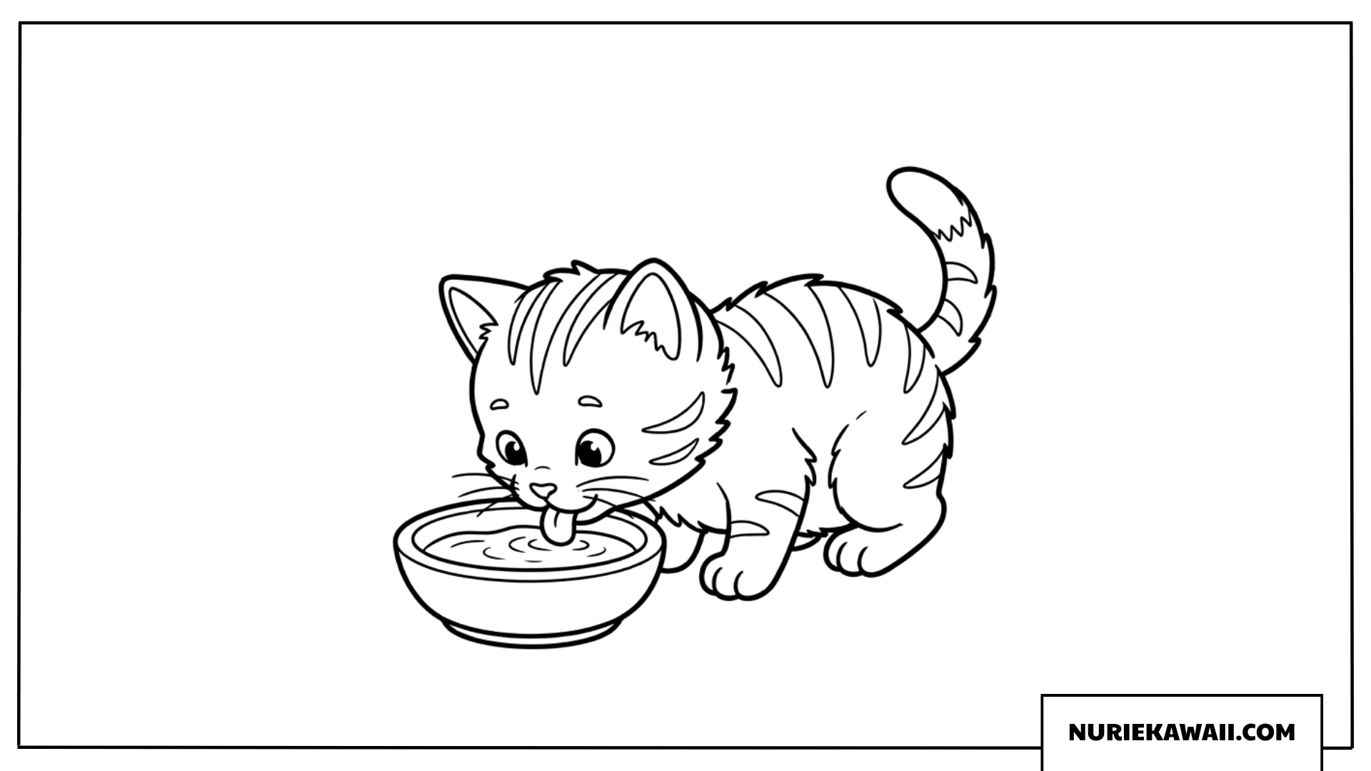 お皿から美味しそうにミルクを飲む子猫の塗り絵