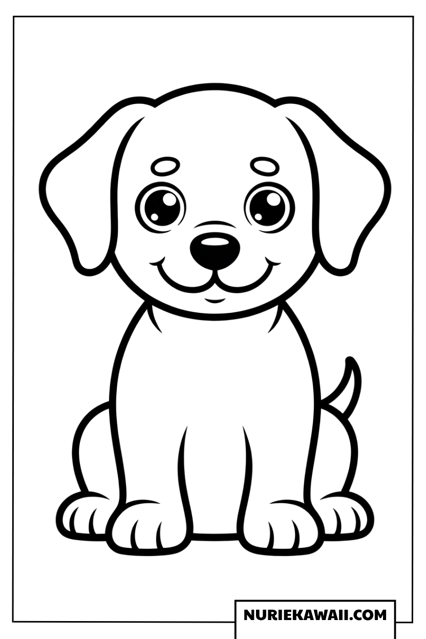 お行儀よくお座りをする可愛い子犬の塗り絵
