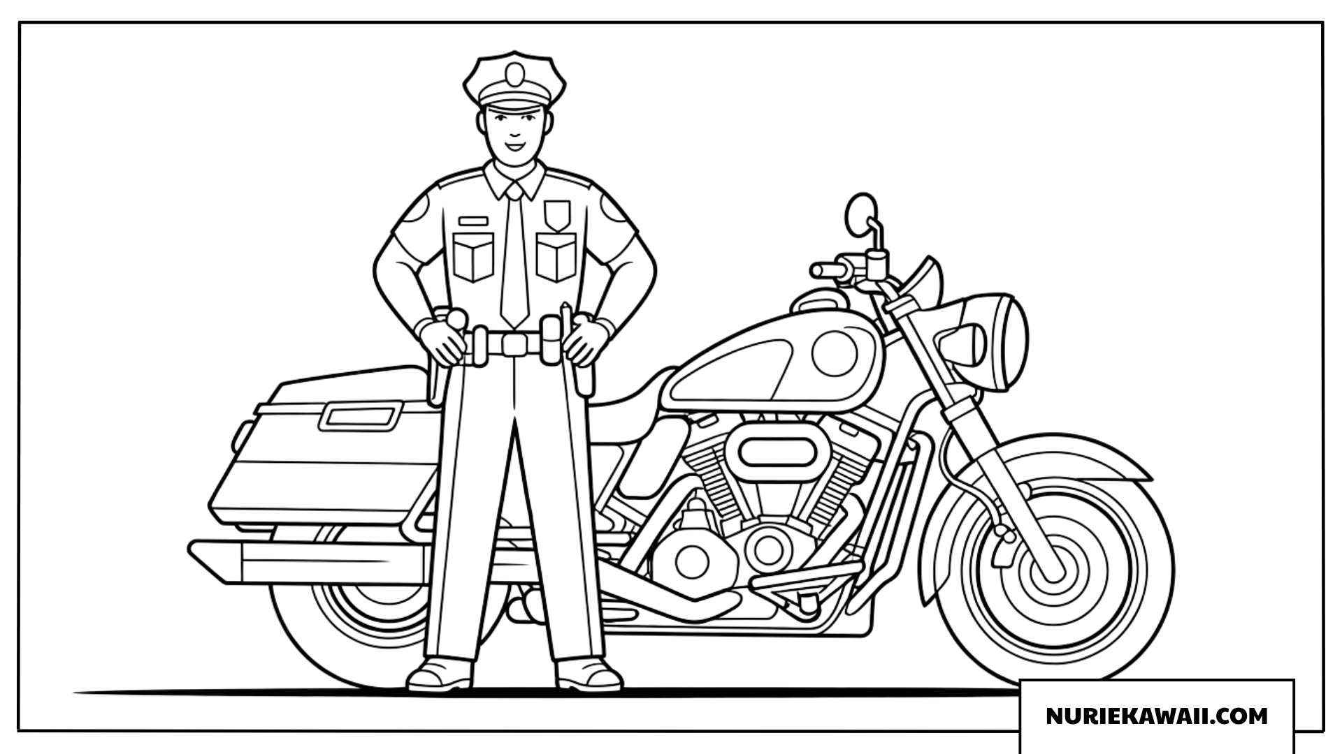 かっこいい警察官とバイクの塗り絵