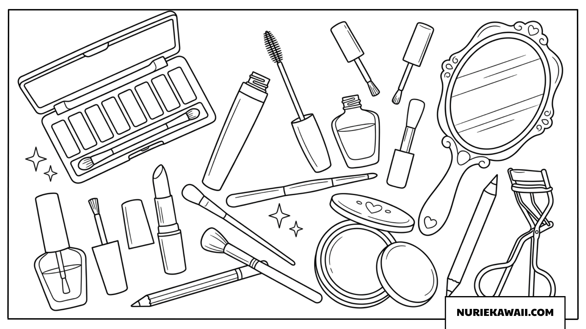 かわいいメイク道具とコスメが大集合した塗り絵