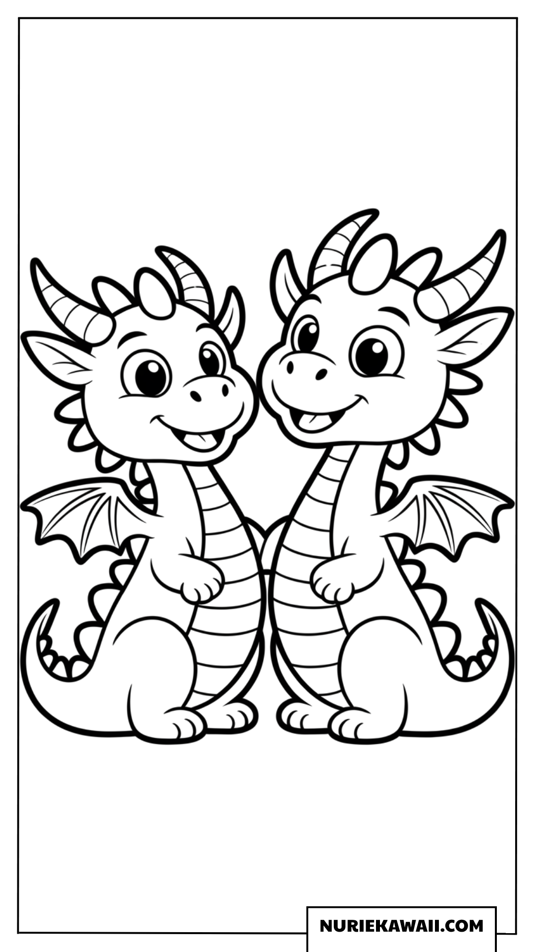 かわいい双子の赤ちゃんドラゴン並び塗り絵