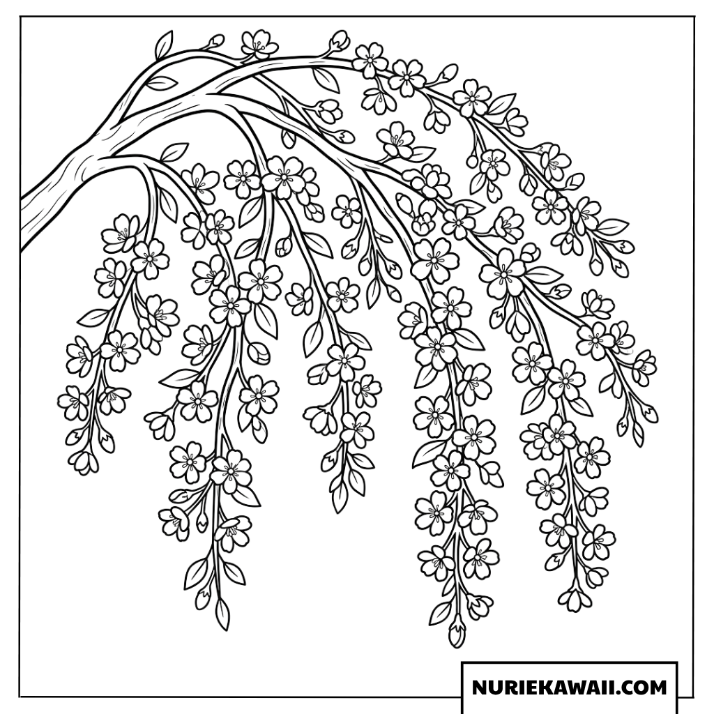 しだれ桜の枝の塗り絵