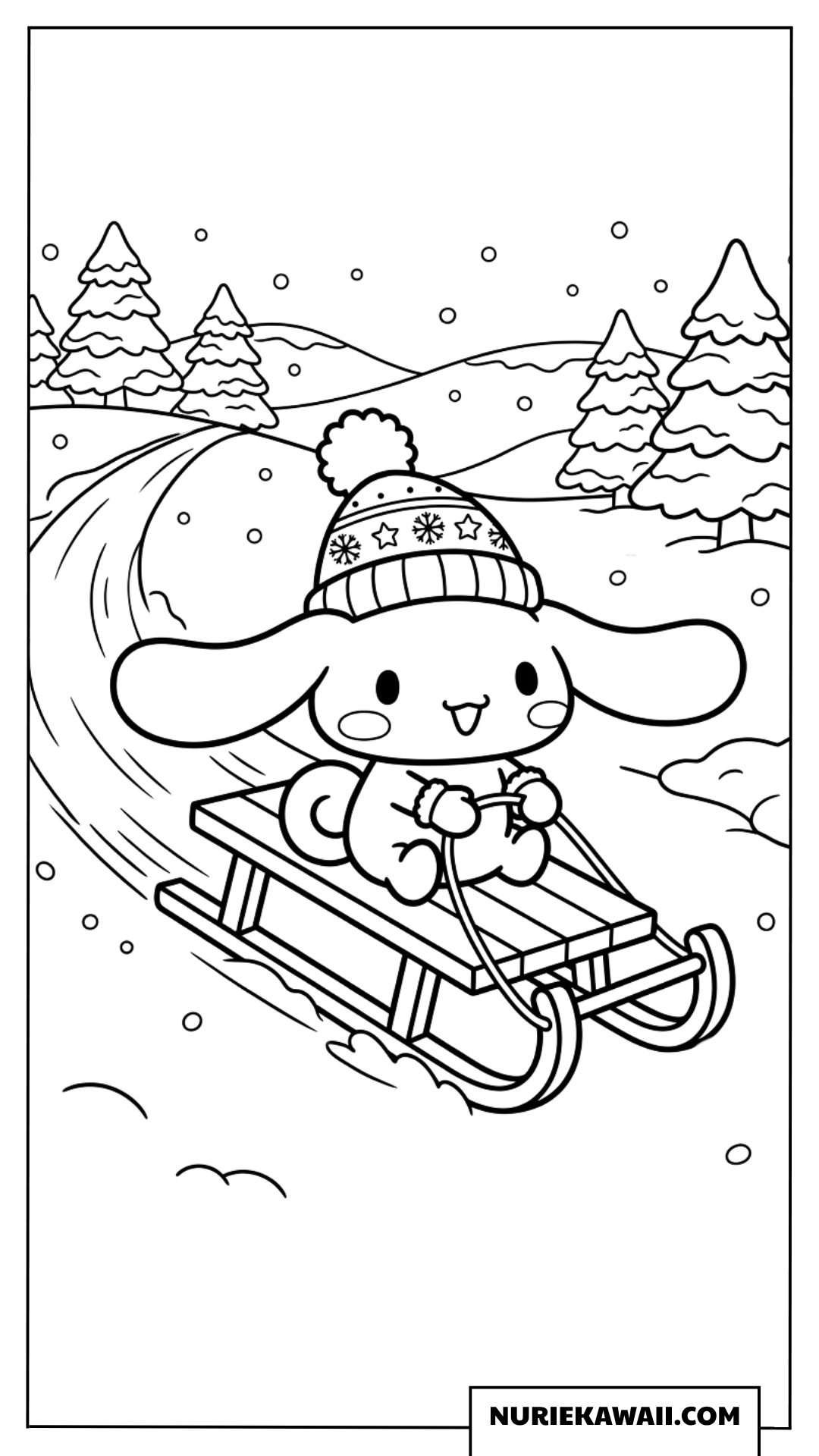 そり滑りを楽しむシナモロールの塗り絵
